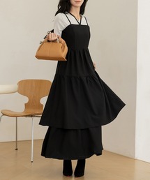 DAY CLOSET | 【肩紐アジャスター調節可/ロング丈/バックシャーリング】ストラッピーティアードフリルキャミワンピース レディース(ワンピース)
