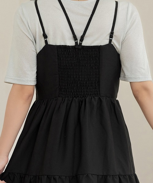 DAY CLOSET（デイ クローゼット）の「【肩紐アジャスター調節可/ロング丈/バックシャーリング】ストラッピーティアードフリルキャミワンピース レディース（ワンピース・レディース・ライトベージュ/ブラック・L/M）」の15枚目の写真