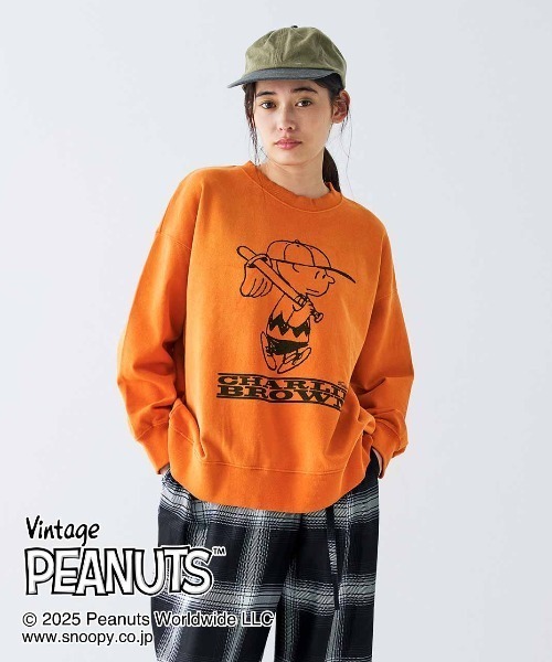 MEDE19F（メデジュウキュウ）の「ＭＥＤＥ１９Ｆ　ＰＥＡＮＵＴＳ　古着屋でみつけたようなスウェット（スウェット・レディース・オレンジ/オフホワイト・M/L/LL）」の2枚目の写真