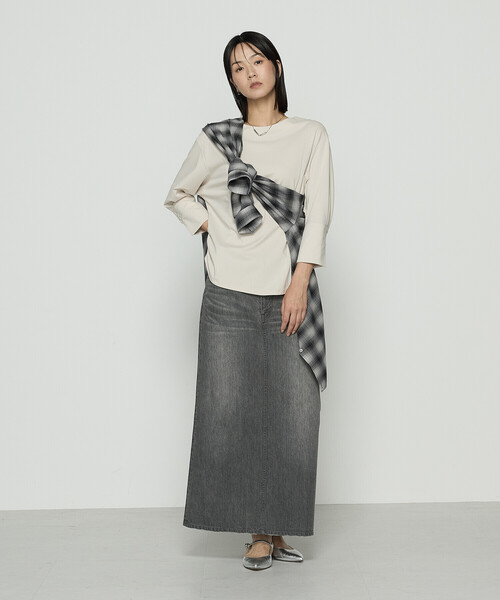 Gabardine K.T(ギャバジンケーティー)の「80/-ポンチ ブラウス見えプルオーバー(Tシャツ/カットソー・レディース・ライトベージュ/ブラック/チャコール/ライトグレー・9号)」の13枚目の写真