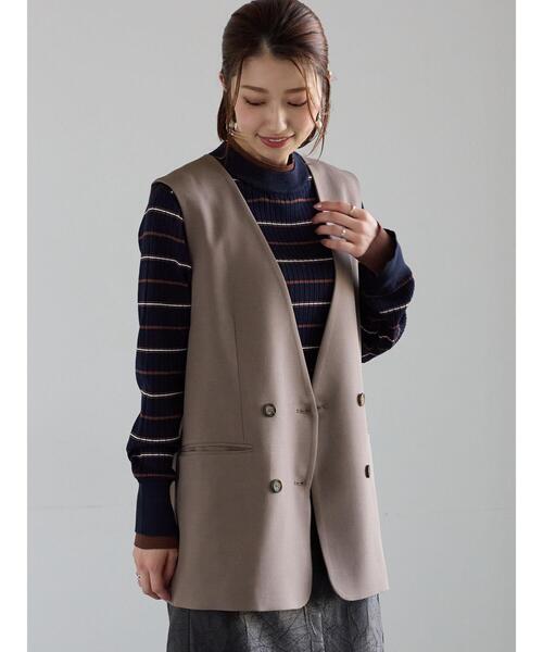 Te chichi(テチチ)の「ノーカラーダブルブレストジレ(ベスト・レディース・ブラウン/グレー・F)」の2枚目の写真