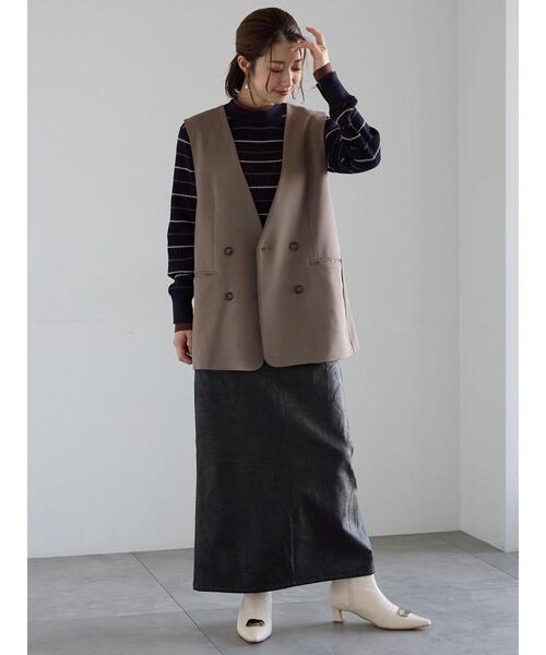 Te chichi(テチチ)の「ノーカラーダブルブレストジレ(ベスト・レディース・ブラウン/グレー・F)」の3枚目の写真