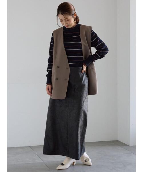 Te chichi(テチチ)の「ノーカラーダブルブレストジレ(ベスト・レディース・ブラウン/グレー・F)」の4枚目の写真