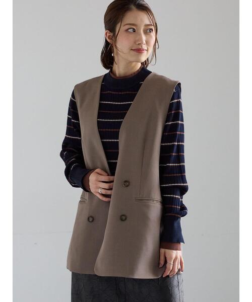 Te chichi(テチチ)の「ノーカラーダブルブレストジレ(ベスト・レディース・ブラウン/グレー・F)」の5枚目の写真