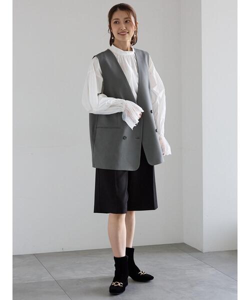 Te chichi(テチチ)の「ノーカラーダブルブレストジレ(ベスト・レディース・ブラウン/グレー・F)」の7枚目の写真