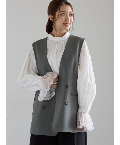 Te chichi(テチチ)の「ノーカラーダブルブレストジレ(ベスト・レディース・ブラウン/グレー・F)」の8枚目の写真