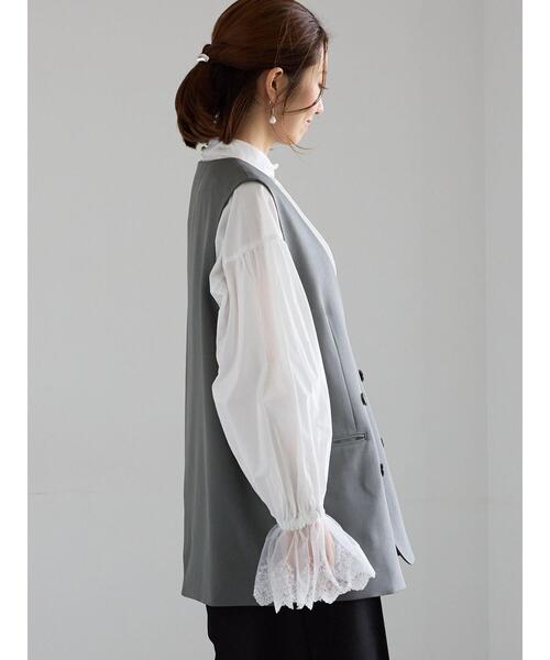 Te chichi(テチチ)の「ノーカラーダブルブレストジレ(ベスト・レディース・ブラウン/グレー・F)」の10枚目の写真