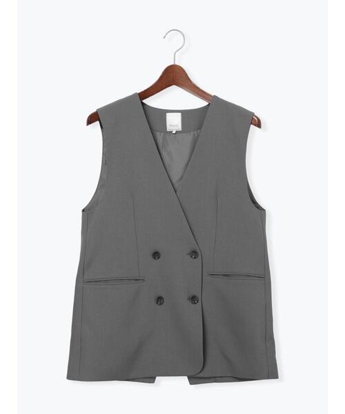 Te chichi(テチチ)の「ノーカラーダブルブレストジレ(ベスト・レディース・ブラウン/グレー・F)」の14枚目の写真