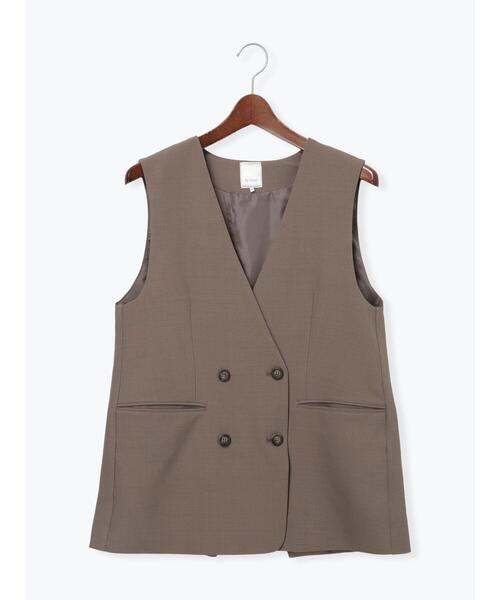 Te chichi(テチチ)の「ノーカラーダブルブレストジレ(ベスト・レディース・ブラウン/グレー・F)」の15枚目の写真