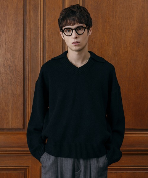 LURAKU】 Wool Layered Knit Polo / ウールレイヤードニットポロ