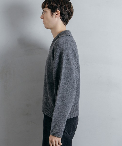 セール】【LURAKU】 Wool Layered Knit Polo / ウールレイヤード