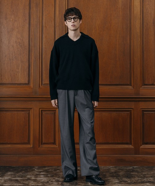LURAKU（ルラク）の「【LURAKU】 Wool Layered Knit Polo / ウールレイヤードニットポロ（ニット/セーター・メンズ・ブラック/グレー・M/L）」の9枚目の写真