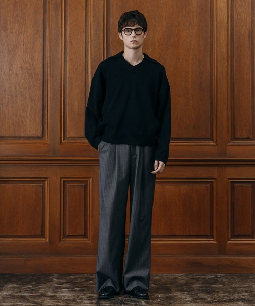 LURAKU（ルラク）の「【LURAKU】 Wool Layered Knit Polo / ウールレイヤードニットポロ（ニット/セーター・メンズ・ブラック/グレー・M/L）」の10枚目の写真