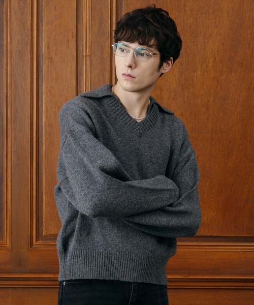 LURAKU（ルラク）の「【LURAKU】 Wool Layered Knit Polo / ウールレイヤードニットポロ（ニット/セーター・メンズ・ブラック/グレー・M/L）」の17枚目の写真
