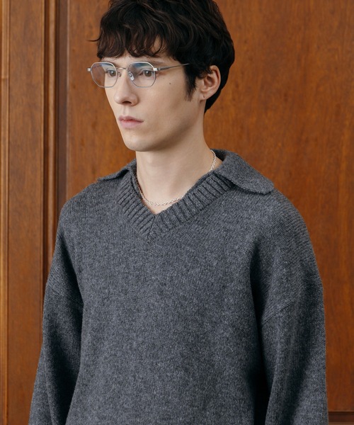 LURAKU（ルラク）の「【LURAKU】 Wool Layered Knit Polo / ウールレイヤードニットポロ（ニット/セーター・メンズ・ブラック/グレー・M/L）」の18枚目の写真