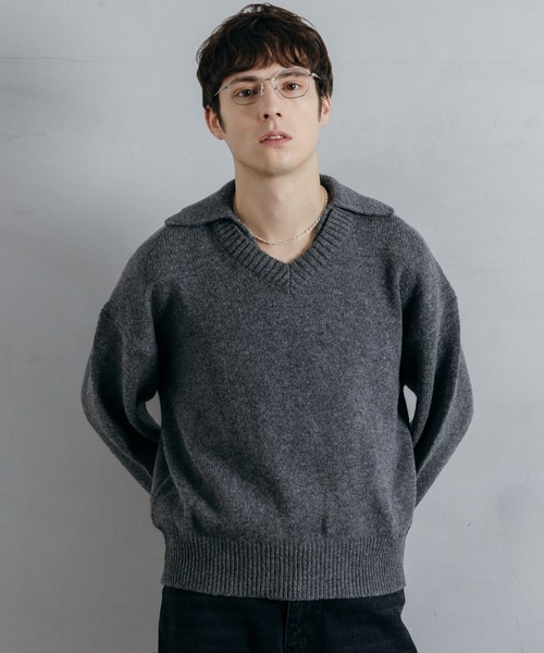 LURAKU】 Wool Layered Knit Polo / ウールレイヤードニットポロ