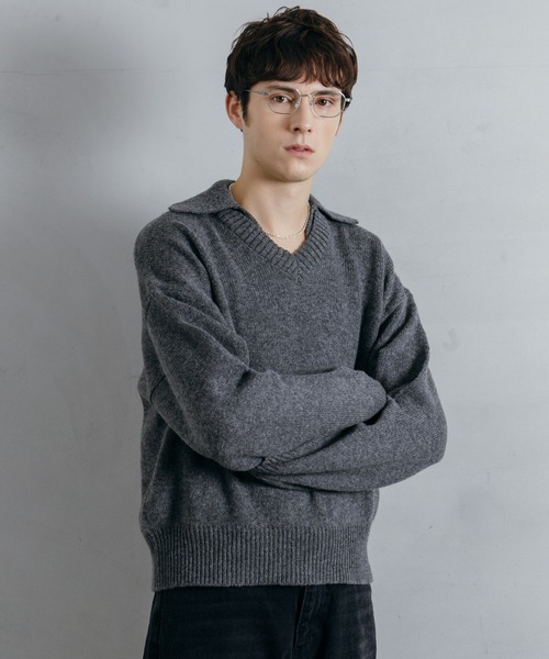 LURAKU（ルラク）の「【LURAKU】 Wool Layered Knit Polo / ウールレイヤードニットポロ（ニット/セーター・メンズ・ブラック/グレー・M/L）」の13枚目の写真