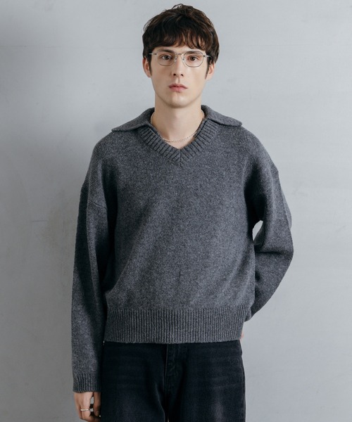 LURAKU】 Wool Layered Knit Polo / ウールレイヤードニットポロ