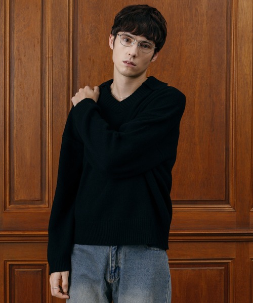 LURAKU（ルラク）の「【LURAKU】 Wool Layered Knit Polo / ウールレイヤードニットポロ（ニット/セーター・メンズ・ブラック/グレー・M/L）」の3枚目の写真