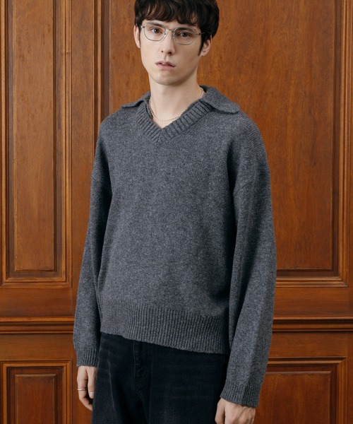 LURAKU（ルラク）の「【LURAKU】 Wool Layered Knit Polo / ウールレイヤードニットポロ（ニット/セーター・メンズ・ブラック/グレー・M/L）」の19枚目の写真