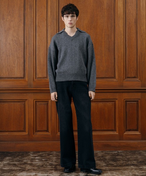 LURAKU（ルラク）の「【LURAKU】 Wool Layered Knit Polo / ウールレイヤードニットポロ（ニット/セーター・メンズ・ブラック/グレー・M/L）」の22枚目の写真