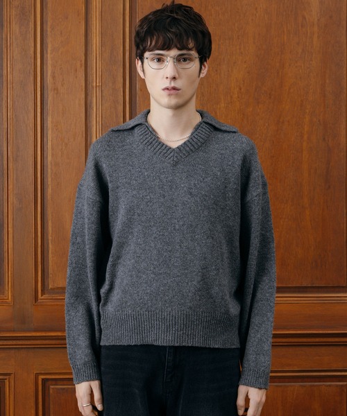 LURAKU（ルラク）の「【LURAKU】 Wool Layered Knit Polo / ウールレイヤードニットポロ（ニット/セーター・メンズ・ブラック/グレー・M/L）」の16枚目の写真