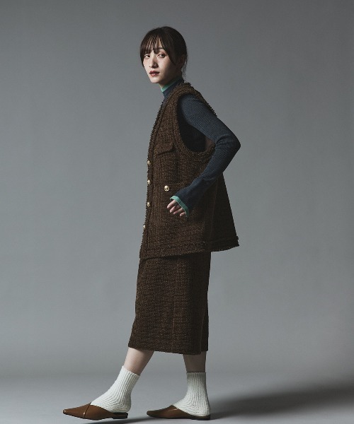 W:Huku（フーク）の「ウールミックス ツイード バミューダ パンツ / Wool-Blend Tweed Bermuda Shorts（その他パンツ・レディース・ライトグレー/ブラウン/ブラック・FREE）」の7枚目の写真