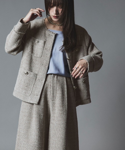 W:Huku（フーク）の「ウールミックス ツイード バミューダ パンツ / Wool-Blend Tweed Bermuda Shorts（その他パンツ・レディース・ライトグレー/ブラウン/ブラック・FREE）」の8枚目の写真