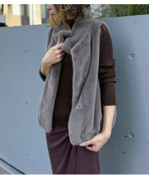 TOLNERA/トルネラ】ショールカラーファーベスト（ベスト）｜Desert