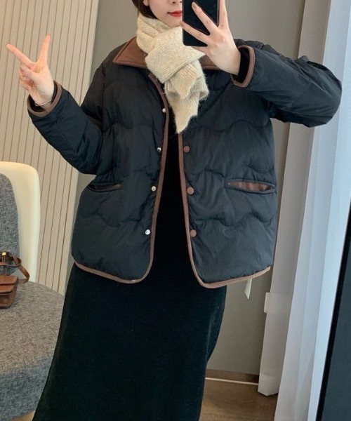 セール】配色パイピングジャケット/キルティング 防寒（ブルゾン