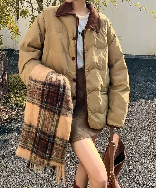 セール】配色パイピングジャケット/キルティング 防寒（ブルゾン