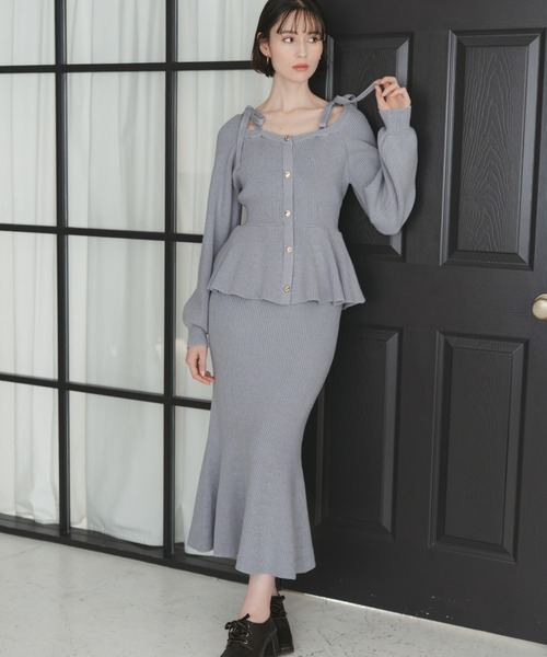 セール】2025秋冬新作 ペプラムニットスカートセット（セットアップ