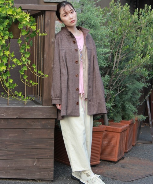 SUPER HAKKA(スーパーハッカ)の「ウールアクリルカルゼ スレッテッドフローラポイント刺繍スタンドカラーコート(その他アウター・レディース・ネイビー/ブラウン・FREE)」の7枚目の写真