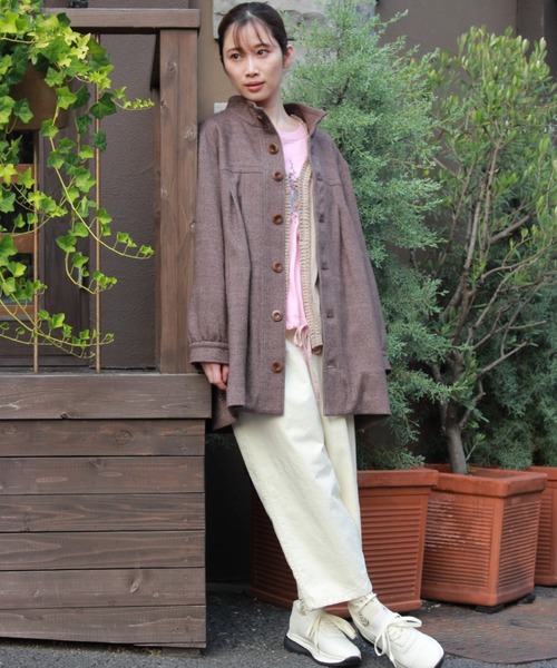 SUPER HAKKA(スーパーハッカ)の「ウールアクリルカルゼ スレッテッドフローラポイント刺繍スタンドカラーコート(その他アウター・レディース・ネイビー/ブラウン・FREE)」の8枚目の写真