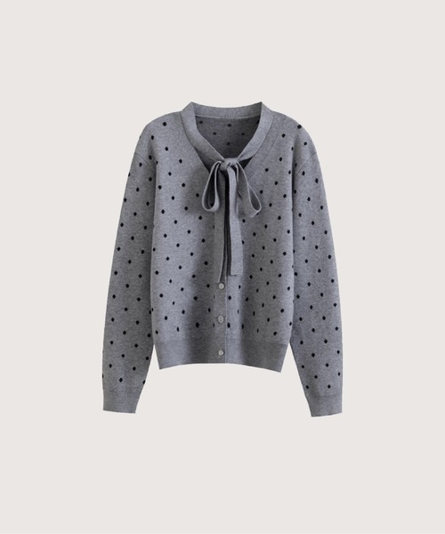 LA POMME petit(ラポミ・プチ)の「Sweet Dots Ribbon Cardigan(カーディガン/ボレロ・レディース・ブラック/グレー・FREE)」の1枚目の写真
