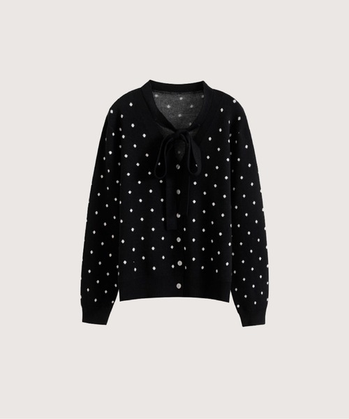 LA POMME petit(ラポミ・プチ)の「Sweet Dots Ribbon Cardigan(カーディガン/ボレロ・レディース・ブラック/グレー・FREE)」の2枚目の写真