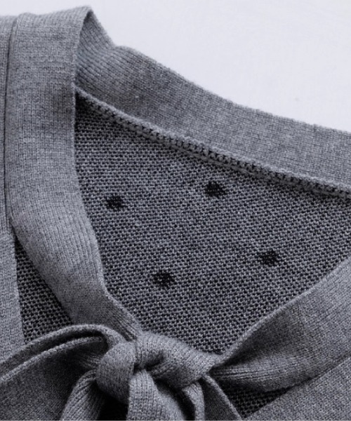 LA POMME petit(ラポミ・プチ)の「Sweet Dots Ribbon Cardigan(カーディガン/ボレロ・レディース・ブラック/グレー・FREE)」の3枚目の写真
