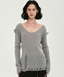 NICK&NICOLE（ニックアンドニコール）の「DAMAGE RIBBED QUALITY KNIT_GRAY（ニット/セーター）」