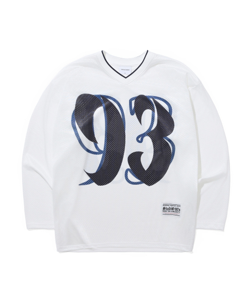 93 Vネックメッシュジャージロングスリーブ_ホワイト（Tシャツ