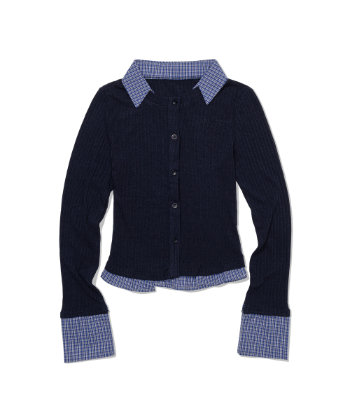 MOAA(モア)の「Dual Trim Shirt Cardigan (NAVY)(カーディガン/ボレロ・レディース・その他・SMALL/MEDIUM)」の1枚目の写真