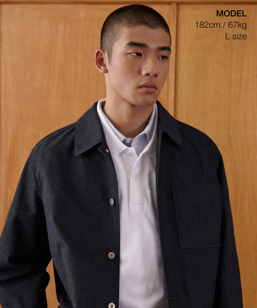 MUSINSA STANDARD（ムシンサスタンダード）の「デニムライクリラックスドミニマルジャケット[ディープインディゴ]（デニムジャケット・メンズ・その他・MEDIUM/LARGE/X-LARGE/XX-LARGE）」の2枚目の写真