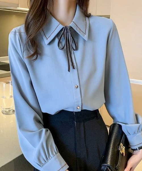yuue' ( wear )(ユーイ)の「リボン付きステッチデザインボウタイシャツブラウス(シャツ/ブラウス・レディース・ホワイト/ブルー・FREE)」の15枚目の写真