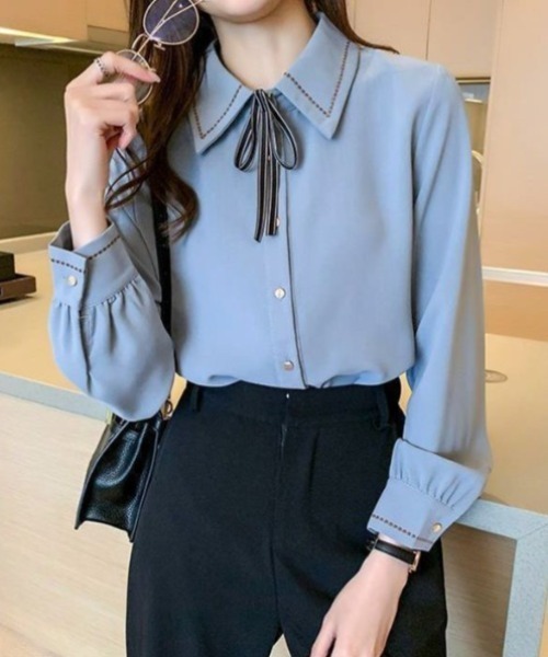 yuue' ( wear )(ユーイ)の「リボン付きステッチデザインボウタイシャツブラウス(シャツ/ブラウス・レディース・ホワイト/ブルー・FREE)」の16枚目の写真