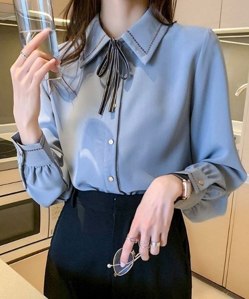 yuue' ( wear )(ユーイ)の「リボン付きステッチデザインボウタイシャツブラウス(シャツ/ブラウス・レディース・ホワイト/ブルー・FREE)」の14枚目の写真