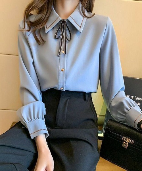 yuue' ( wear )(ユーイ)の「リボン付きステッチデザインボウタイシャツブラウス(シャツ/ブラウス・レディース・ホワイト/ブルー・FREE)」の17枚目の写真