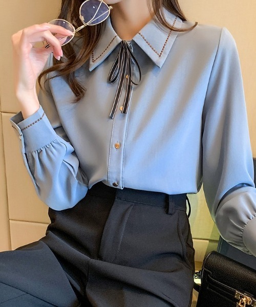 yuue' ( wear )(ユーイ)の「リボン付きステッチデザインボウタイシャツブラウス(シャツ/ブラウス・レディース・ホワイト/ブルー・FREE)」の19枚目の写真