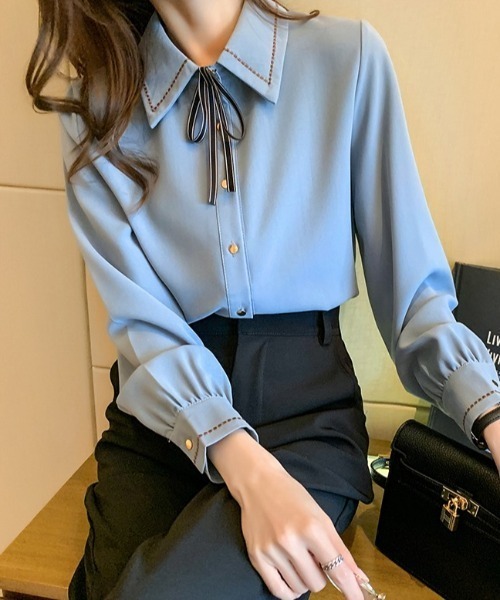 yuue' ( wear )(ユーイ)の「リボン付きステッチデザインボウタイシャツブラウス(シャツ/ブラウス・レディース・ホワイト/ブルー・FREE)」の18枚目の写真