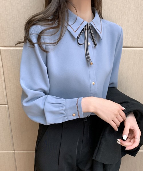 yuue' ( wear )(ユーイ)の「リボン付きステッチデザインボウタイシャツブラウス(シャツ/ブラウス・レディース・ホワイト/ブルー・FREE)」の21枚目の写真