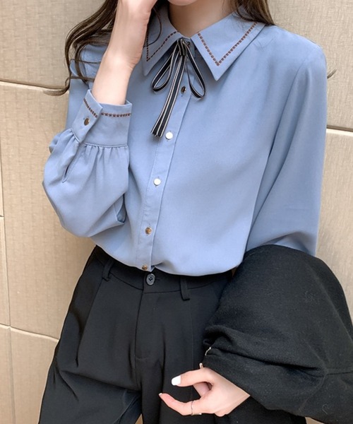 yuue' ( wear )(ユーイ)の「リボン付きステッチデザインボウタイシャツブラウス(シャツ/ブラウス・レディース・ホワイト/ブルー・FREE)」の22枚目の写真