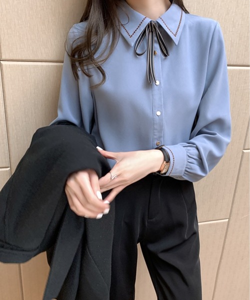 yuue' ( wear )(ユーイ)の「リボン付きステッチデザインボウタイシャツブラウス(シャツ/ブラウス・レディース・ホワイト/ブルー・FREE)」の20枚目の写真